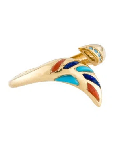 Pre-owned Ring 18k Coral, Crystal & Multistone