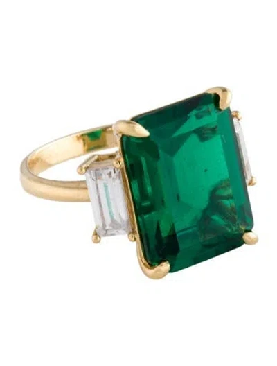 Pre-owned Ring 18k Cubic Zirconia & Glass Cocktail  In Green