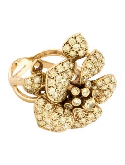 Pre-owned Ring 18k Cubic Zirconia Flower Cocktail  In Multi
