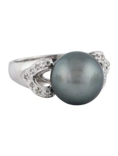 Pre-owned Ring 18k Cultured Pearl & Diamond Cocktail  In Multi