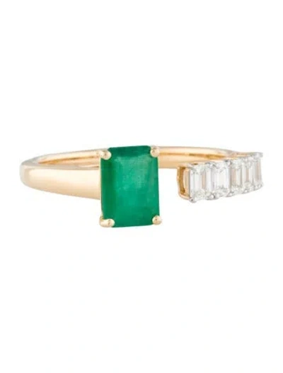 Pre-owned Ring 18k Diamond & Emerald Cocktail  In Multi