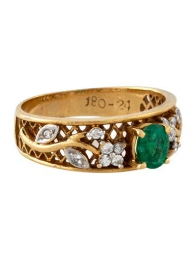 Pre-owned Ring 18k Diamond & Emerald  In Multicolor