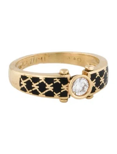 Pre-owned Ring 18k Diamond & Enamel Band In Black