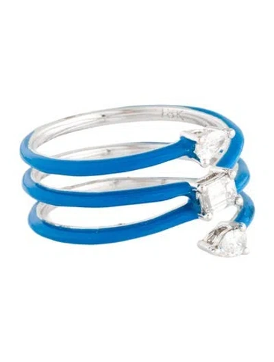Pre-owned Ring 18k Diamond & Enamel Band In Blue
