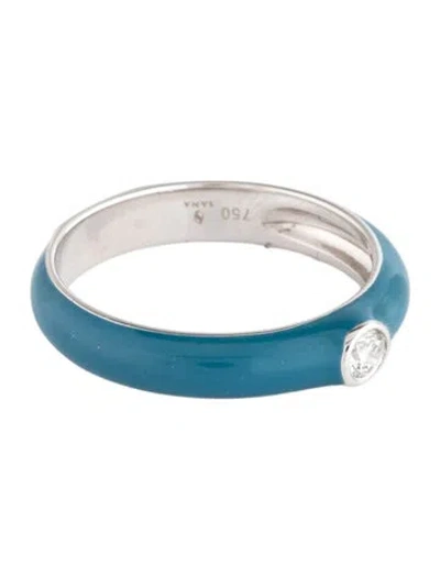 Pre-owned Ring 18k Diamond & Enamel Band In Blue