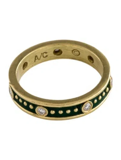 Pre-owned Ring 18k Diamond & Enamel Band In Green
