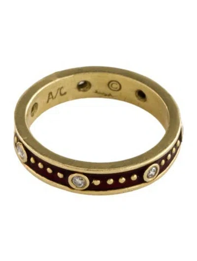 Pre-owned Ring 18k Diamond & Enamel Band In Red