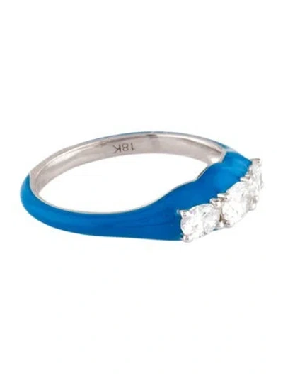 Pre-owned Ring 18k Diamond & Enamel Band  In Blue