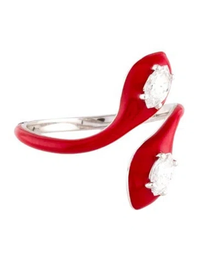 Pre-owned Ring 18k Diamond & Enamel Bypass  In Multi