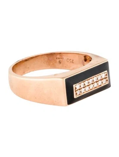 Pre-owned Ring 18k Diamond & Enamel Cocktail  In Black