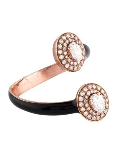 Pre-owned Ring 18k Diamond & Enamel Cocktail  In Black