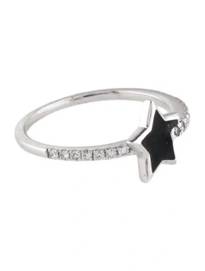 Pre-owned Ring 18k Diamond & Enamel Cocktail  In Black