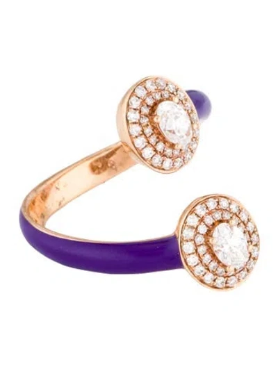 Pre-owned Ring 18k Diamond & Enamel Cocktail  In Purple