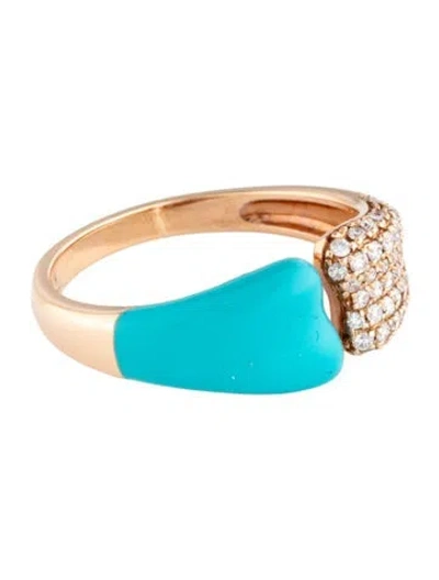 Pre-owned Ring 18k Diamond & Enamel Cuff  In Blue