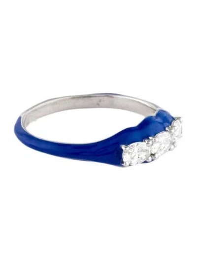 Pre-owned Ring 18k Diamond & Enamel  In Blue