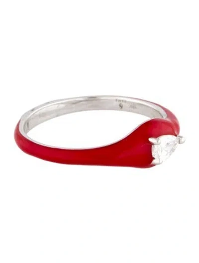 Pre-owned Ring 18k Diamond & Enamel  In Red