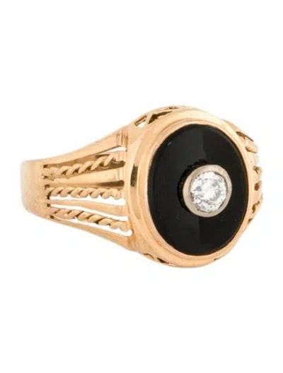 Pre-owned Ring 18k Diamond & Onyx Cocktail  In Multi