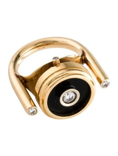 Pre-owned Ring 18k Diamond & Onyx Cocktail  In Multi