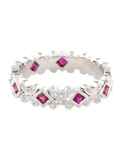Pre-owned Ring 18k Diamond & Ruby Band In Multi
