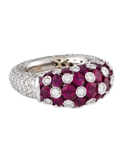 Pre-owned Ring 18k Diamond & Ruby Cocktail  In Multi