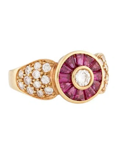 Pre-owned Ring 18k Diamond & Ruby Cocktail  In Multi