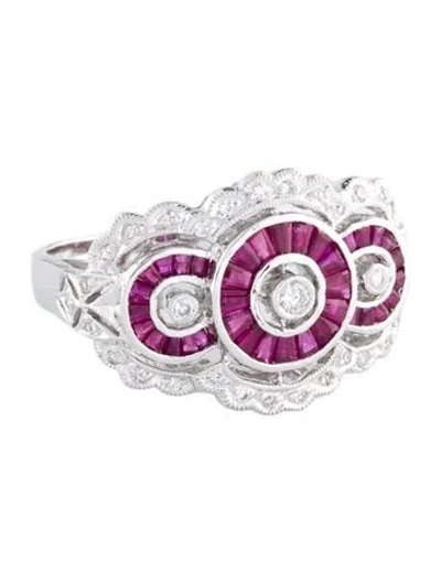 Pre-owned Ring 18k Diamond & Ruby Cocktail  In Multi