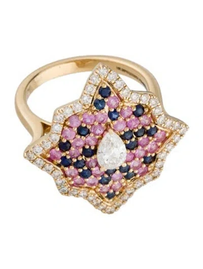 Pre-owned Ring 18k Diamond & Sapphire Cocktail  In Multi