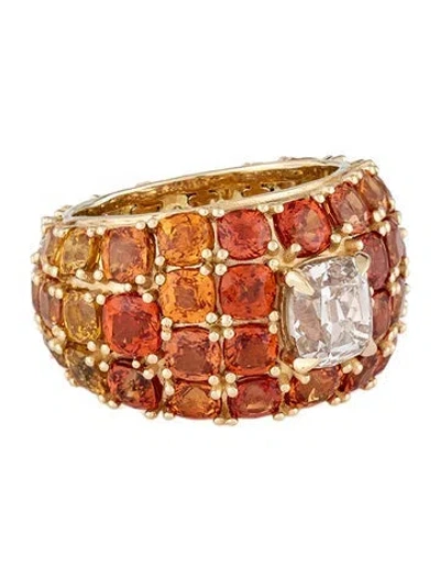 Pre-owned Ring 18k Diamond & Sapphire Cocktail  In Multicolor