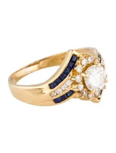 Pre-owned Ring 18k Diamond & Sapphire Engagement  In Multi
