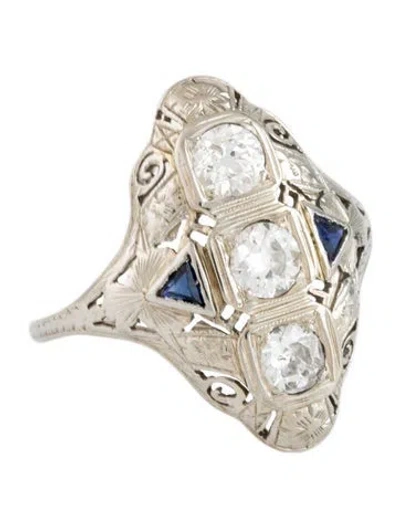 Pre-owned Ring 18k Diamond & Synthetic Sapphire Cocktail  In Multicolor