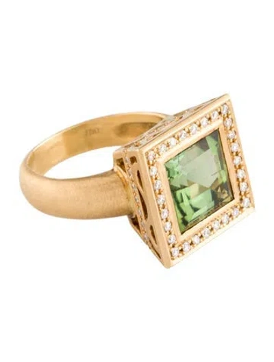 Pre-owned Ring 18k Diamond & Tourmaline Cocktail  In Multi