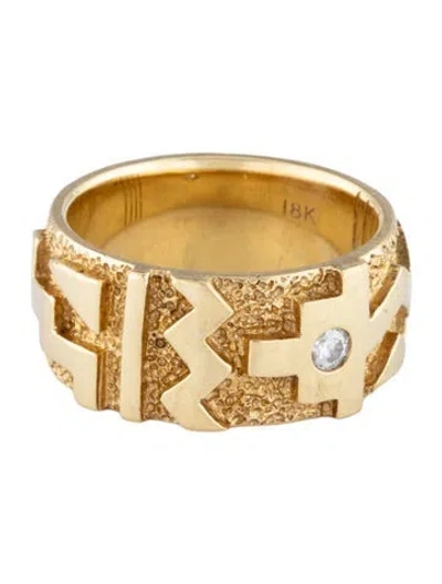 Pre-owned Ring 18k Diamond Carved Cigar Band In Multicolor