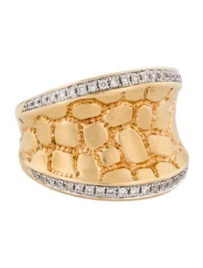 Pre-owned Ring 18k Diamond Concave Textured Cocktail Band In Multi
