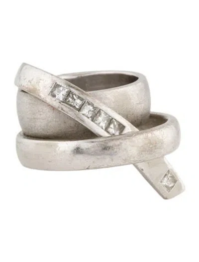 Pre-owned Ring 18k Diamond Cross Over Cocktail  In Multi