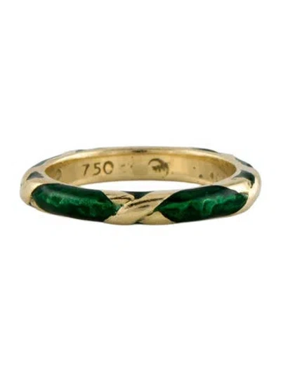 Pre-owned Ring 18k Diamond Enamel Band In Green