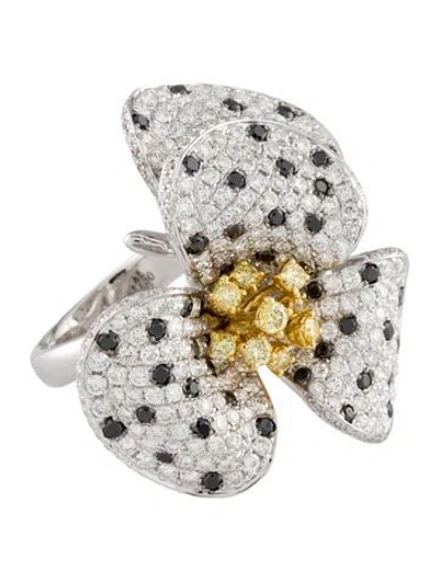 Pre-owned Ring 18k Diamond Flower Cocktail  In Multi