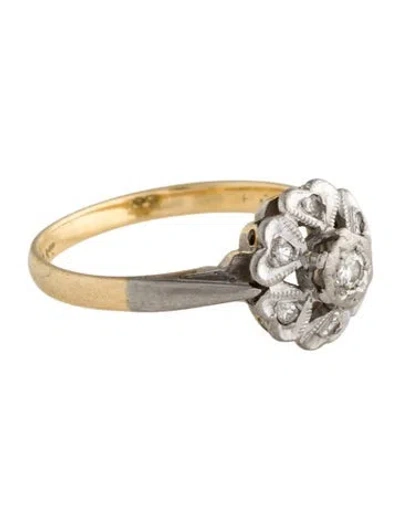 Pre-owned Ring 18k Diamond Flower Cocktail  In Multi