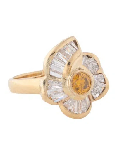 Pre-owned Ring 18k Diamond Flower Cocktail  In Multi