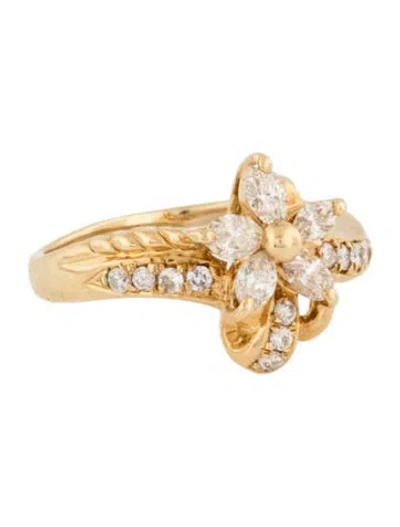 Pre-owned Ring 18k Diamond Flower Cocktail  In Multicolor