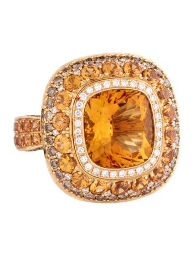 Pre-owned Ring 18k Diamond, Sapphire & Citrine Cocktail  In Multicolor