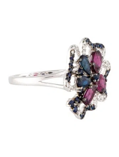Pre-owned Ring 18k Diamond, Sapphire, & Garnet Cocktail  In Multi