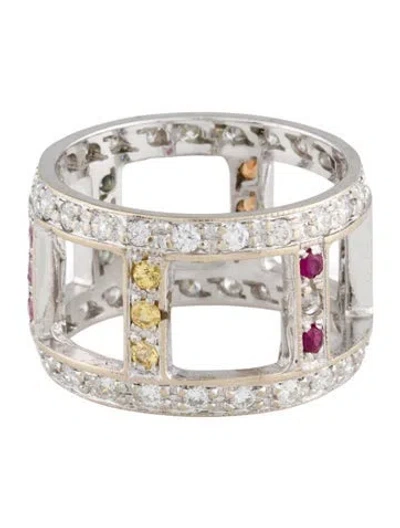 Pre-owned Ring 18k Diamond, Sapphire & Ruby Station Band In Multi