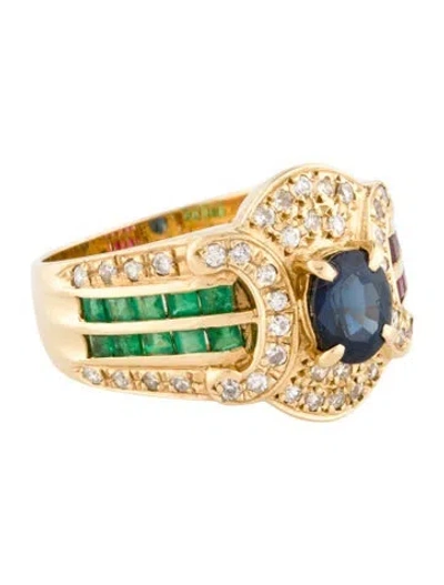 Pre-owned Ring 18k Diamond, Sapphire, Emerald, & Ruby Cocktail  In Multi