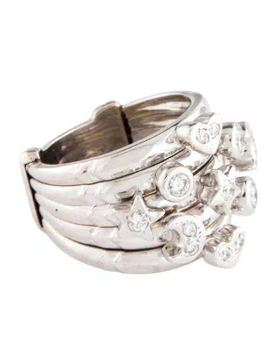 Pre-owned Ring 18k Diamond Star, Moon & Heart 5 Row  In Multi