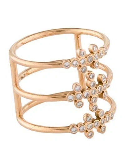 Pre-owned Ring 18k Diamond Three-row Band  In Multi