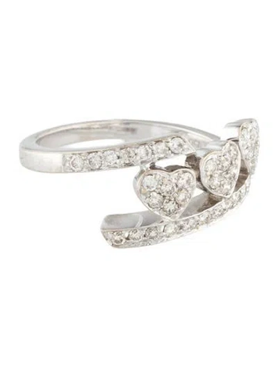 Pre-owned Ring 18k Diamond Triple Heart Cocktail  In Multi