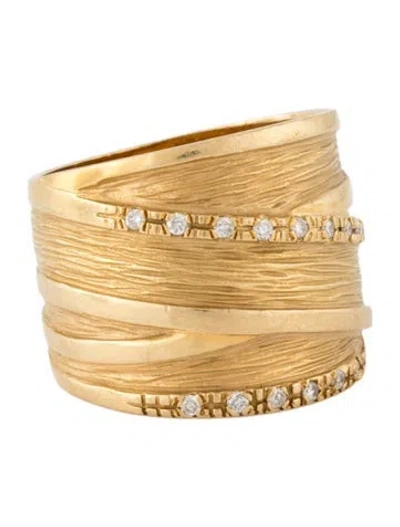 Pre-owned Ring 18k Diamond Wide Textured Band  In Multicolor
