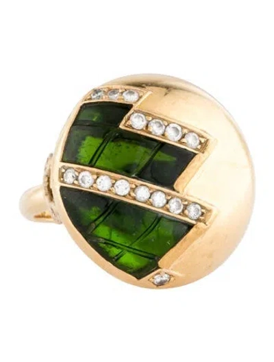 Pre-owned Ring 18k Diopside & Diamond Cocktail  In Multi