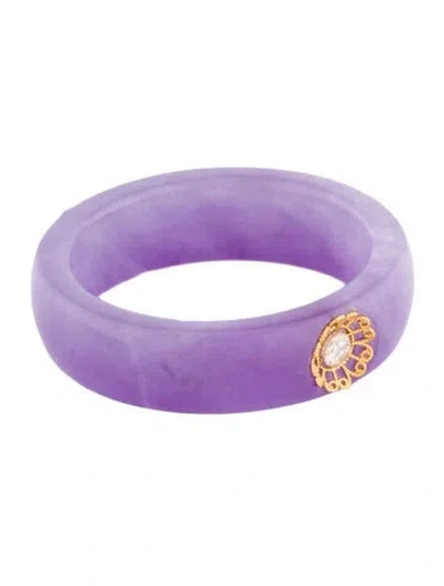 Pre-owned Ring 18k Dyed Jadeite & Diamond Band In Multi