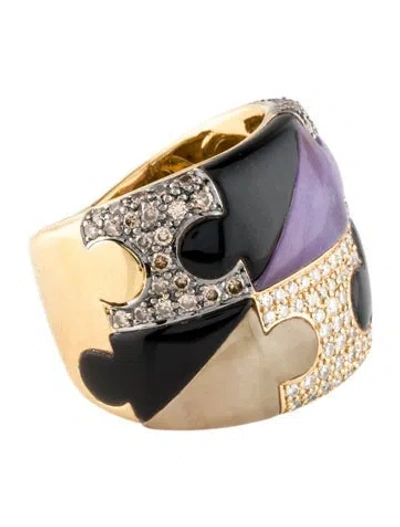 Pre-owned Ring 18k Dyed Jadeite, Onyx & Diamond  In Multi